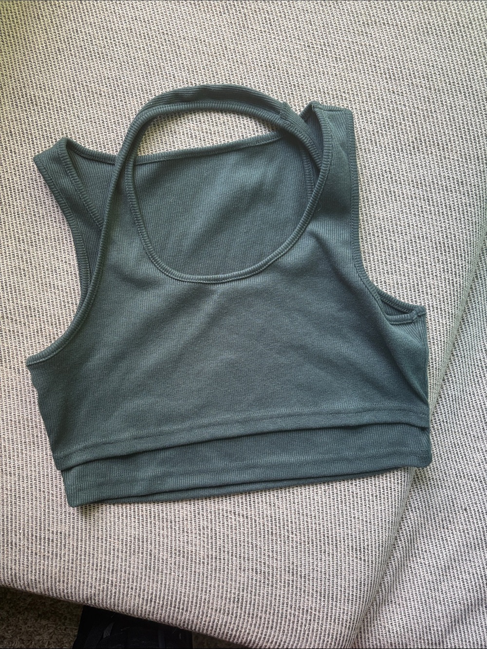 Unique Ribbed Cropped Tank Top in Deep Green